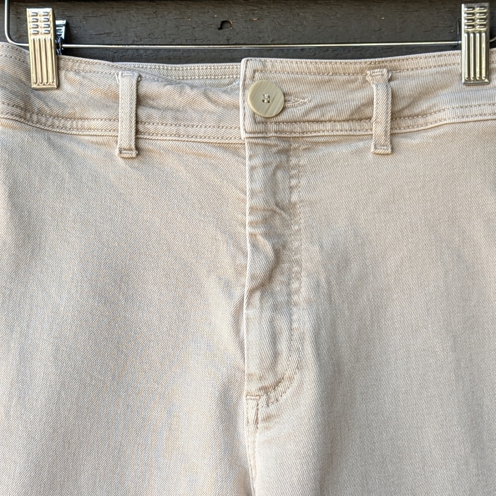 Zara High Rise Beige Cream Stretch Denim Wide-Leg Jeans Size 4 Raw Hem - Picture 2 of 8